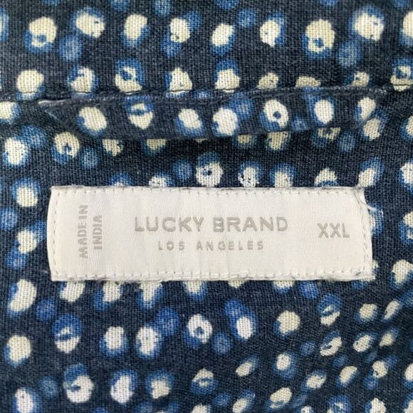 Lucky Brand Men's XXL Blue Dot Hemp Blend Short Sleeve Button-Front Shirt - Picture 6 of 7